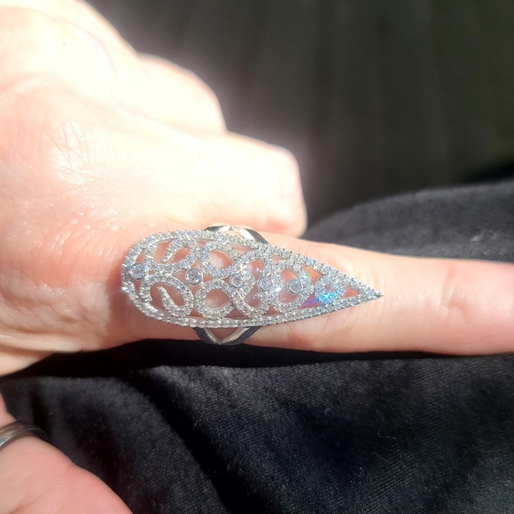 Sterling spike ring w/white sapphires & topaz sz8 - Picture 3 of 13